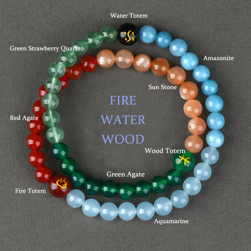 Nimara Ritual Five Elements Various Crystal Agate Strawberry Quartz Wisdom Bracelet