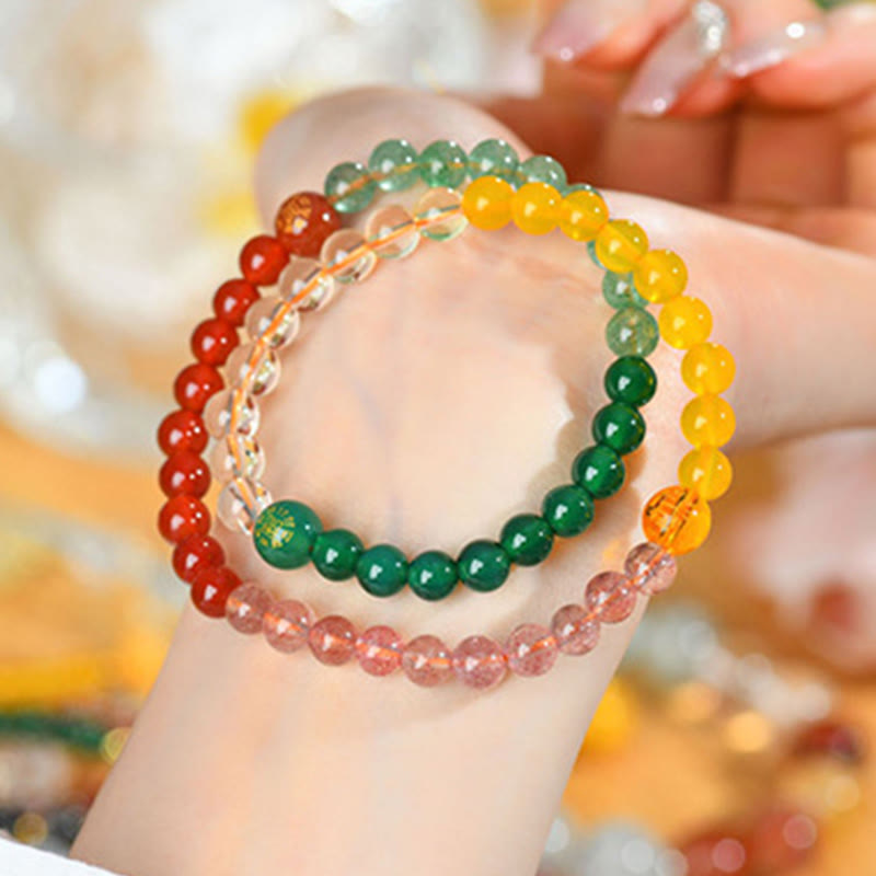 Nimara Ritual Five Elements Various Crystal Agate Strawberry Quartz Wisdom Bracelet