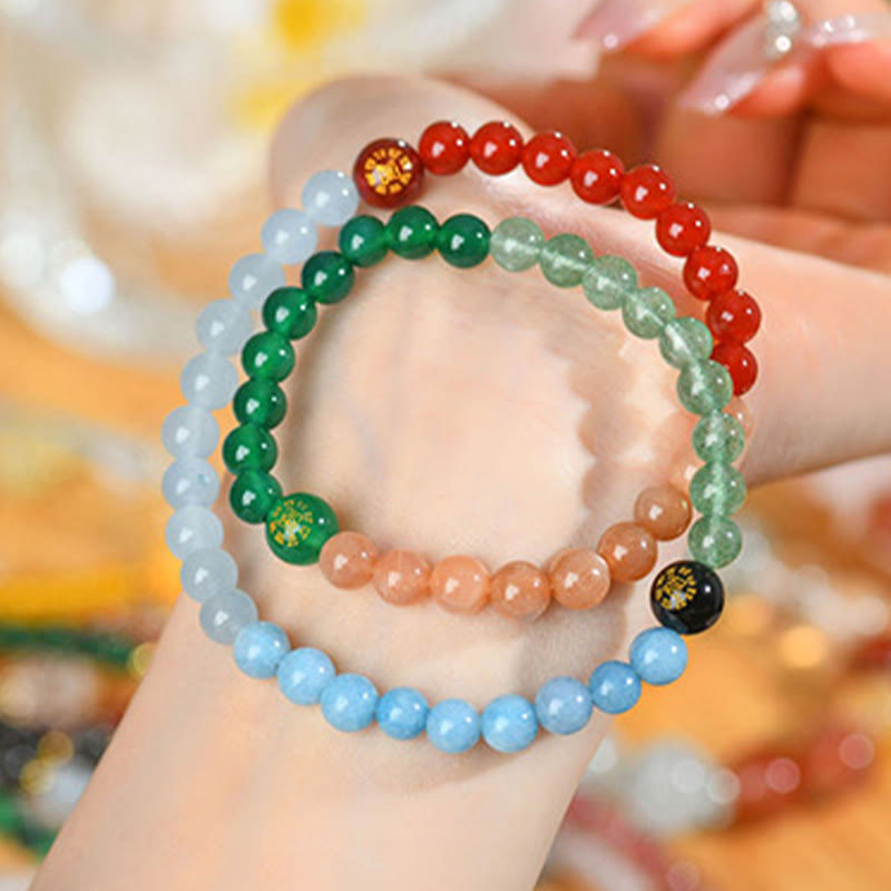 Nimara Ritual Five Elements Various Crystal Agate Strawberry Quartz Wisdom Bracelet