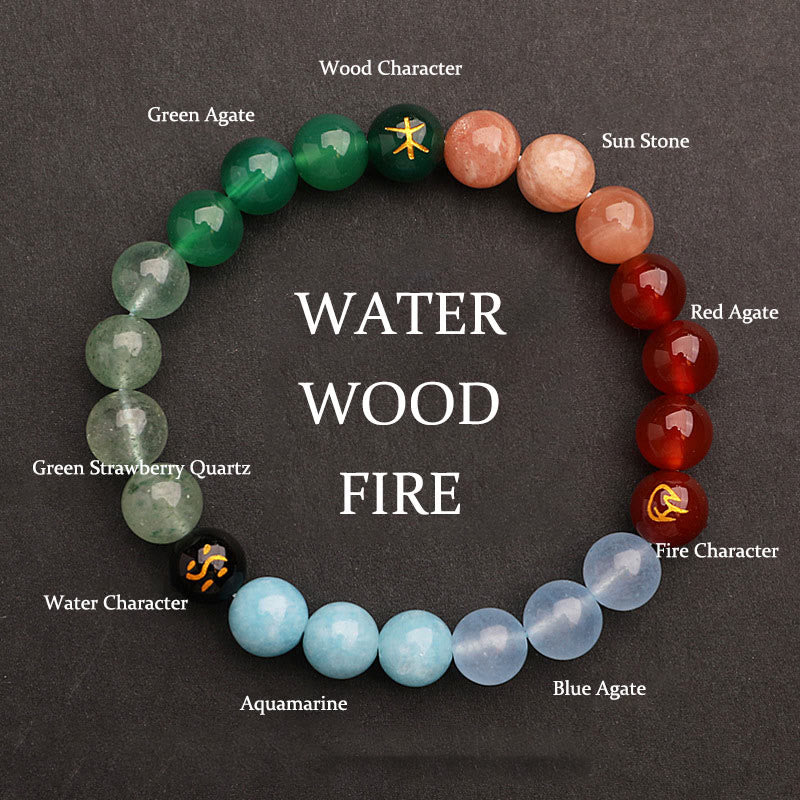 Nimara Ritual Five Elements Various Agate Crystal Sun Stone Wisdom Bracelet