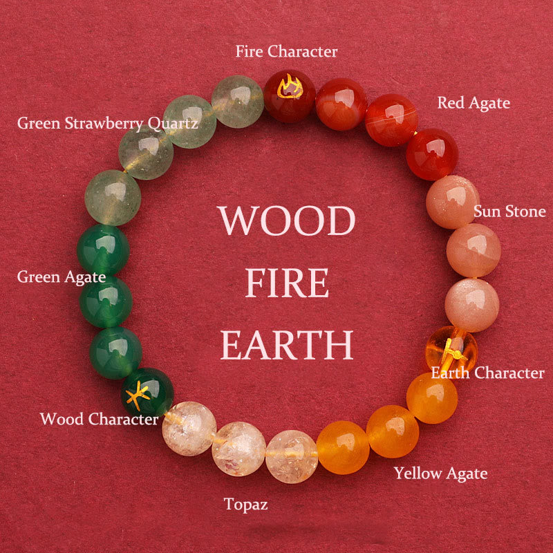 Nimara Ritual Five Elements Various Agate Crystal Sun Stone Wisdom Bracelet