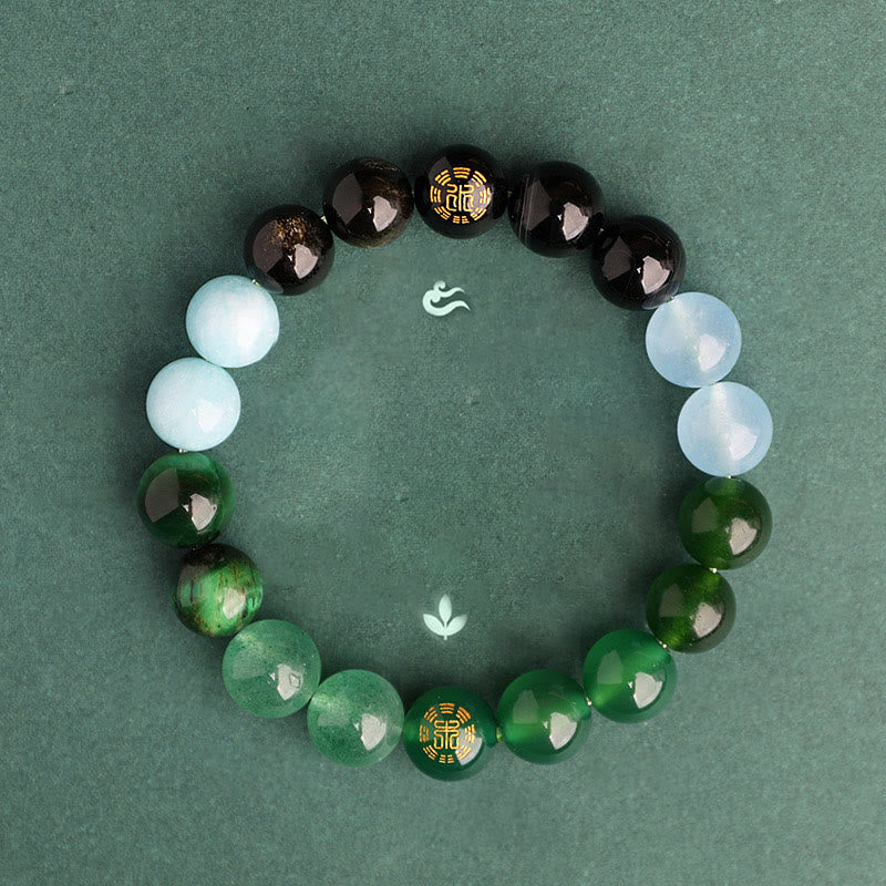 Nimara Ritual Five Elements Various Agate Crystal Black Onyx Green Chalcedony Aquamarine Wisdom Bracelet
