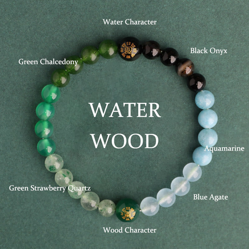 Nimara Ritual Five Elements Various Agate Crystal Black Onyx Green Chalcedony Aquamarine Wisdom Bracelet