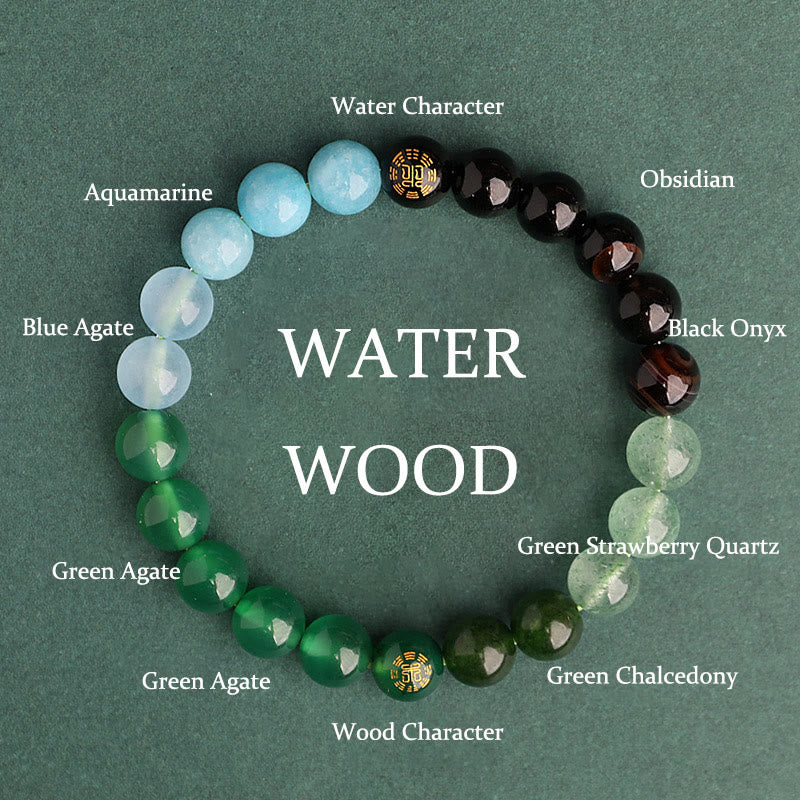Nimara Ritual Five Elements Various Agate Crystal Black Onyx Green Chalcedony Aquamarine Wisdom Bracelet