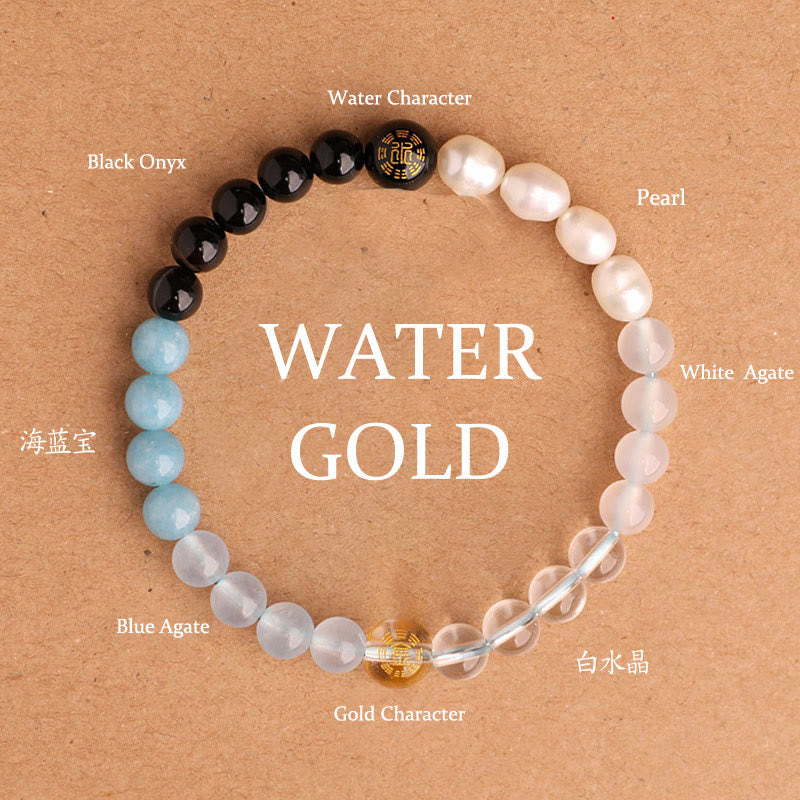 Nimara Ritual Five Elements Various Agate Crystal Black Onyx Green Chalcedony Aquamarine Wisdom Bracelet