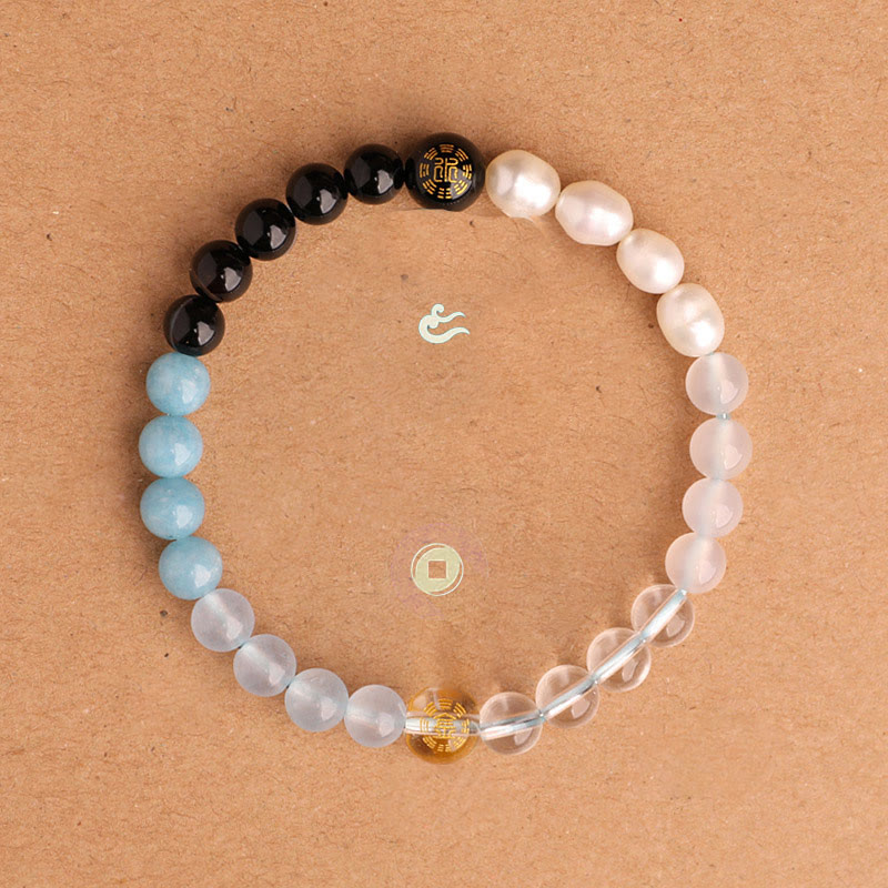 Nimara Ritual Five Elements Various Agate Crystal Black Onyx Green Chalcedony Aquamarine Wisdom Bracelet