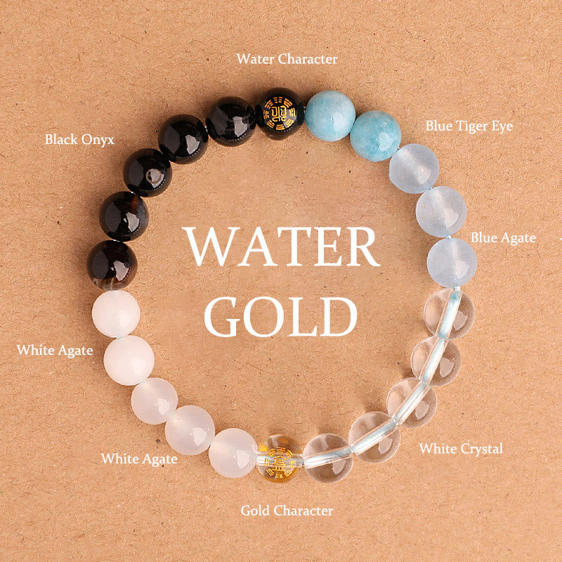Nimara Ritual Five Elements Various Agate Crystal Black Onyx Green Chalcedony Aquamarine Wisdom Bracelet