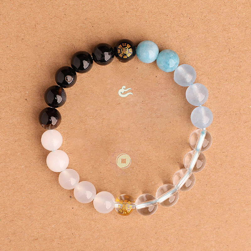 Nimara Ritual Five Elements Various Agate Crystal Black Onyx Green Chalcedony Aquamarine Wisdom Bracelet