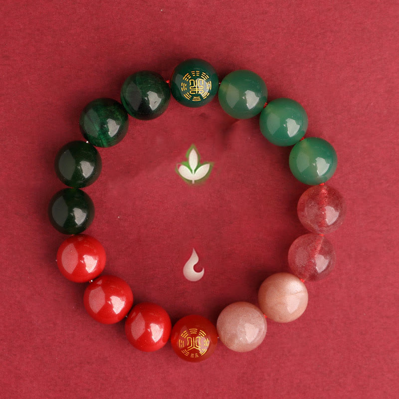 Nimara Ritual Five Elements Various Agate Crystal Black Onyx Green Chalcedony Aquamarine Wisdom Bracelet
