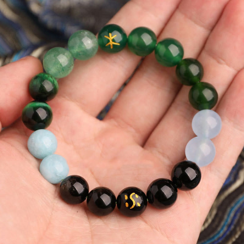 Nimara Ritual Five Elements Various Agate Crystal Black Onyx Green Chalcedony Aquamarine Wisdom Bracelet