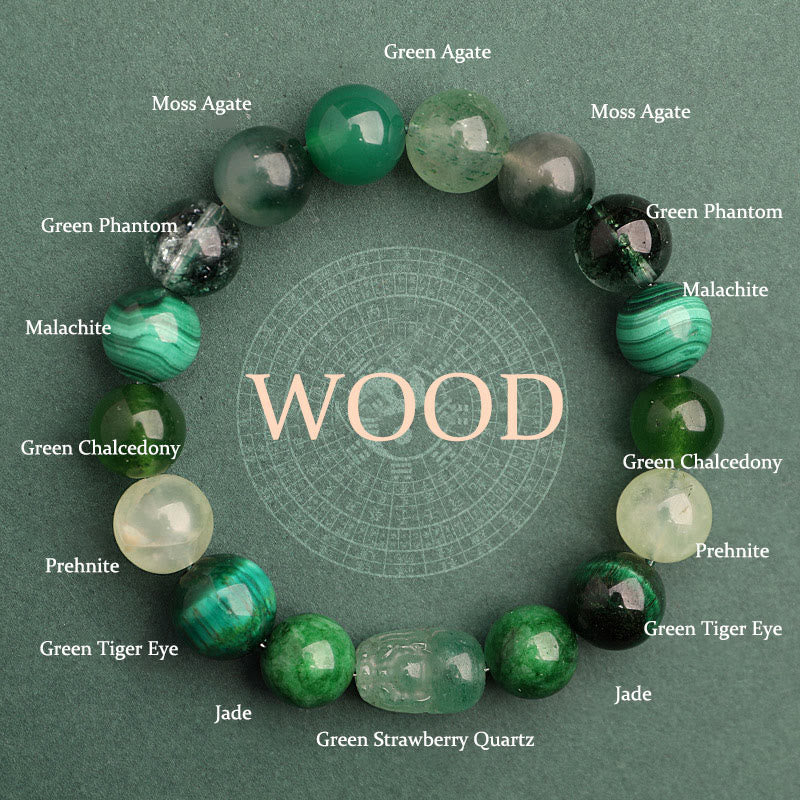 Nimara Ritual Five Elements Various Agate Crystal Green Strawberry Quartz Moss Agate Green Phantom Luck Bracelet