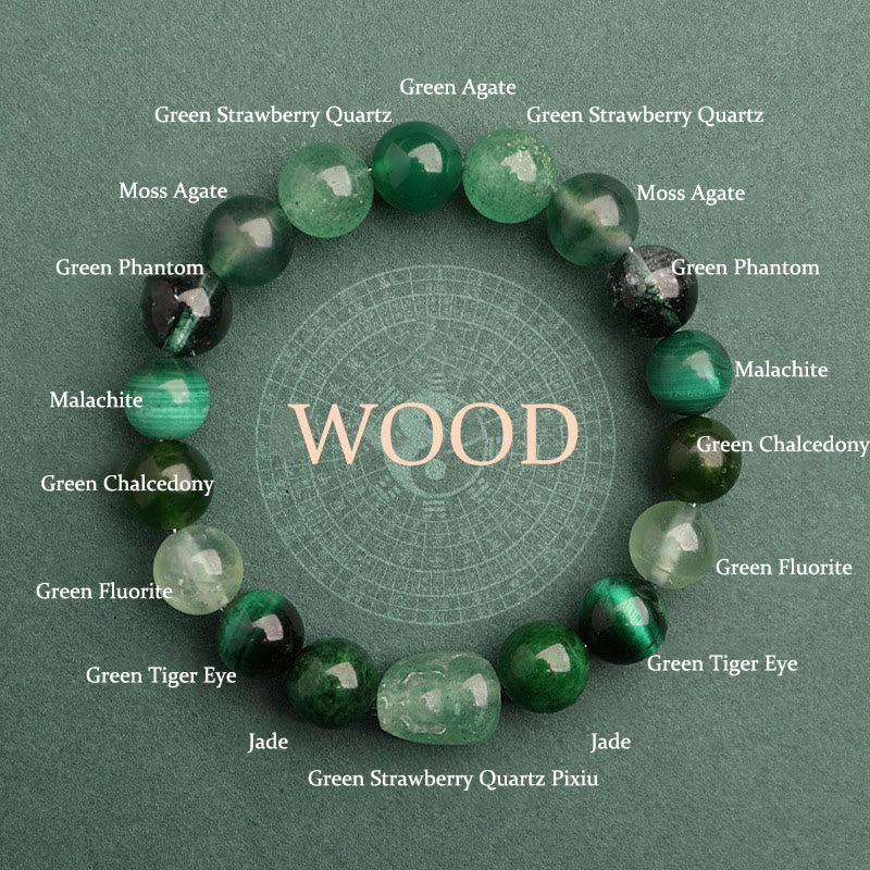 Nimara Ritual Five Elements Various Agate Crystal Green Strawberry Quartz Moss Agate Green Phantom Luck Bracelet