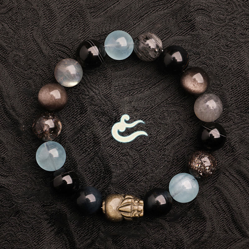 Nimara Ritual Five Elements Various Agate Crystal Green Strawberry Quartz Moss Agate Green Phantom Luck Bracelet