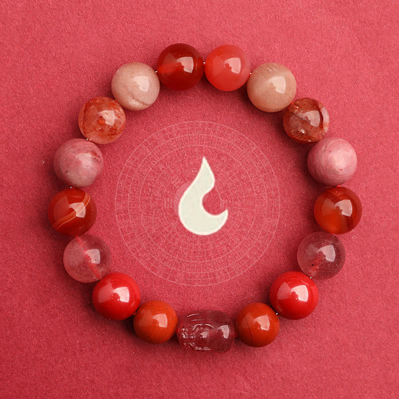 Nimara Ritual Five Elements Various Agate Crystal Green Strawberry Quartz Moss Agate Green Phantom Luck Bracelet