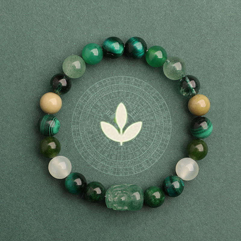 Nimara Ritual Five Elements Various Agate Crystal Green Strawberry Quartz Moss Agate Green Phantom Luck Bracelet