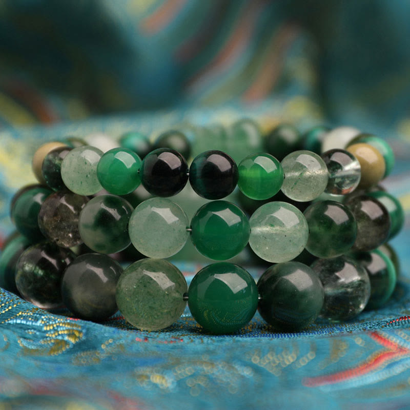 Nimara Ritual Five Elements Various Agate Crystal Green Strawberry Quartz Moss Agate Green Phantom Luck Bracelet