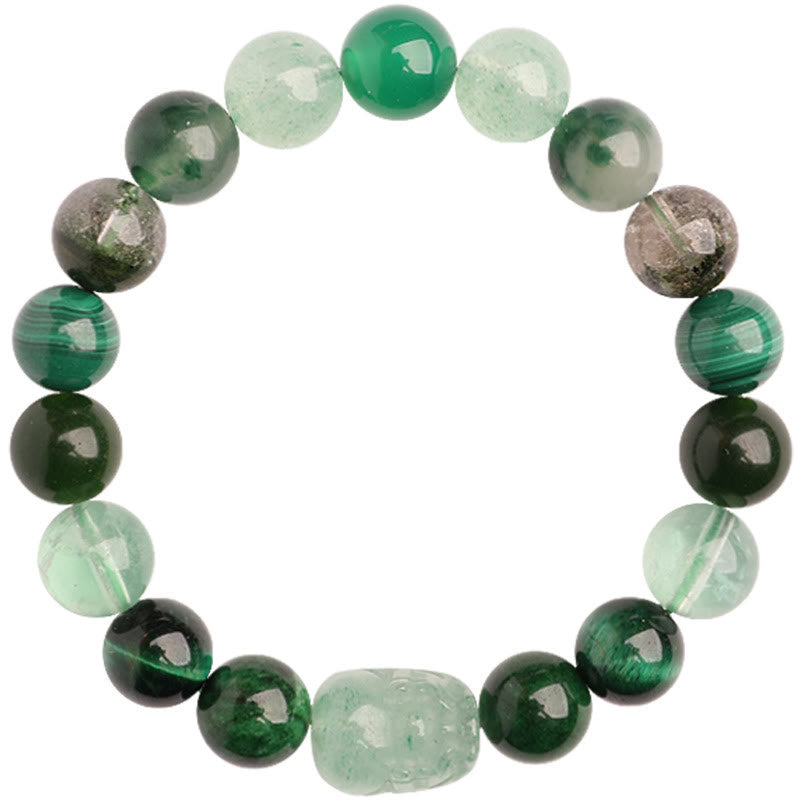 Nimara Ritual Five Elements Various Agate Crystal Green Strawberry Quartz Moss Agate Green Phantom Luck Bracelet