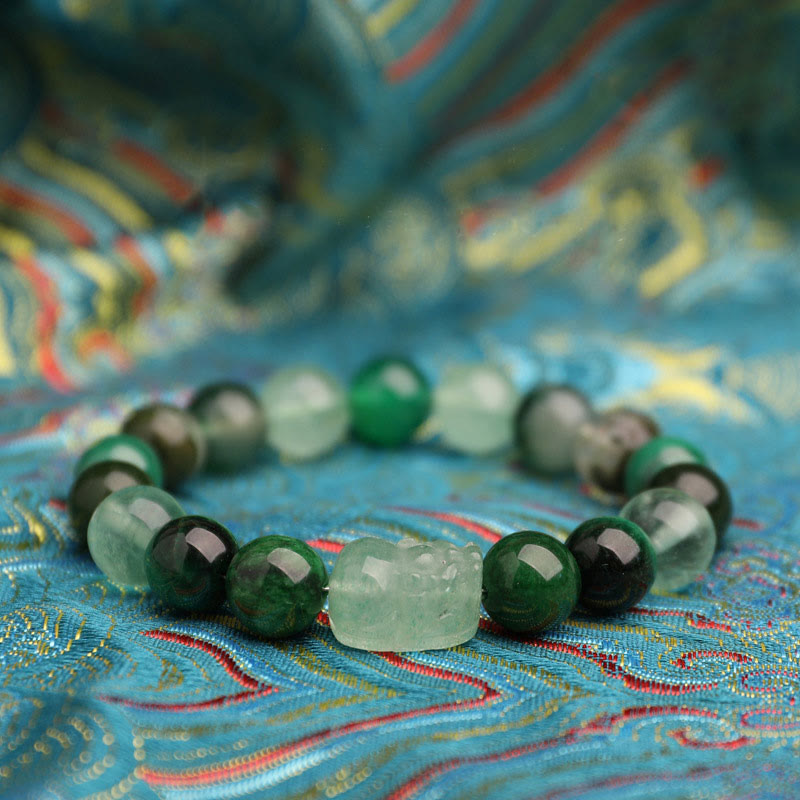 Nimara Ritual Five Elements Various Agate Crystal Green Strawberry Quartz Moss Agate Green Phantom Luck Bracelet