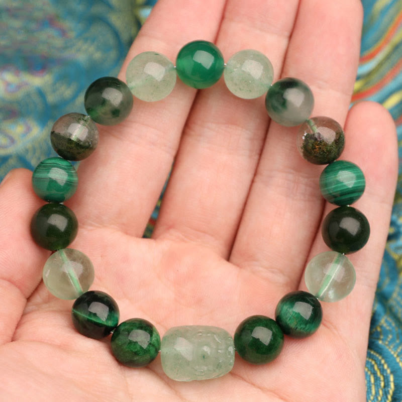 Nimara Ritual Five Elements Various Agate Crystal Green Strawberry Quartz Moss Agate Green Phantom Luck Bracelet