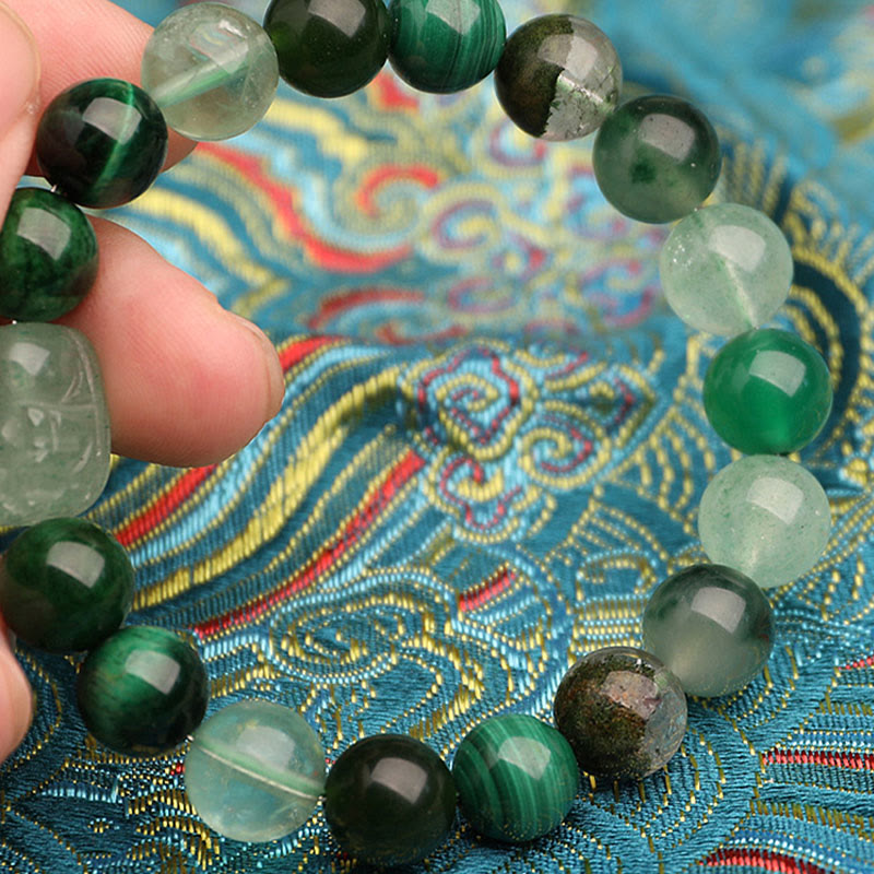 Nimara Ritual Five Elements Various Agate Crystal Green Strawberry Quartz Moss Agate Green Phantom Luck Bracelet