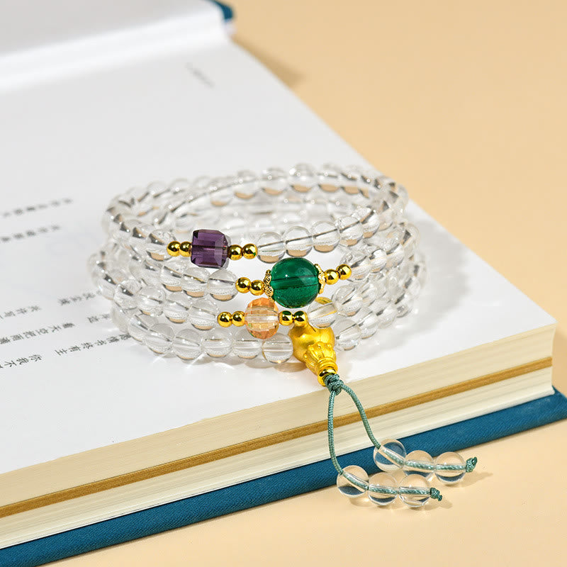Nimara Ritual 108 Mala Beads White Crystal Clarity Bracelet