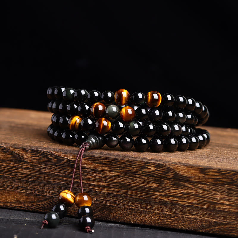 Nimara Ritual 108 Mala Beads Black Obsidian lce Obsidian Fulfilment Bracelet