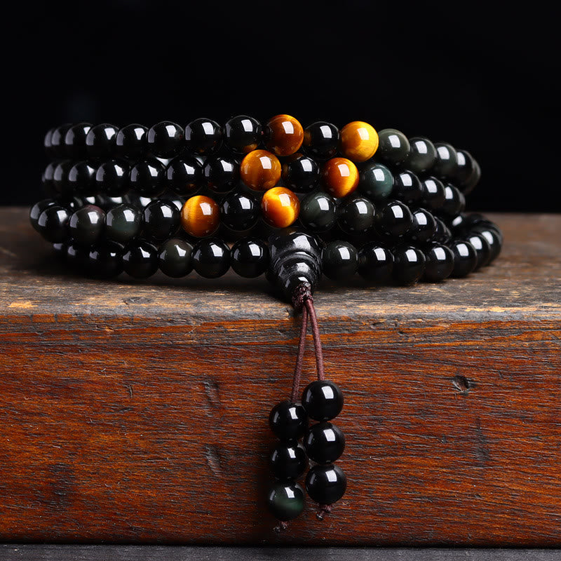 Nimara Ritual 108 Mala Beads Black Obsidian lce Obsidian Fulfilment Bracelet