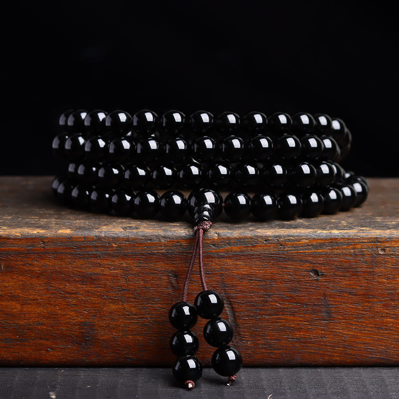 Nimara Ritual 108 Mala Beads Black Obsidian lce Obsidian Fulfilment Bracelet