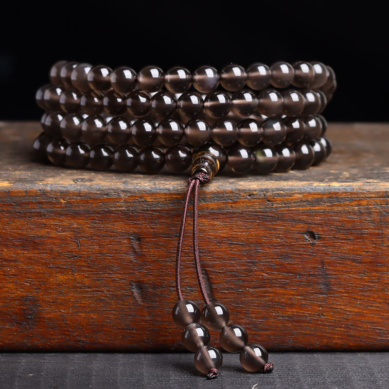 Nimara Ritual 108 Mala Beads Black Obsidian lce Obsidian Fulfilment Bracelet