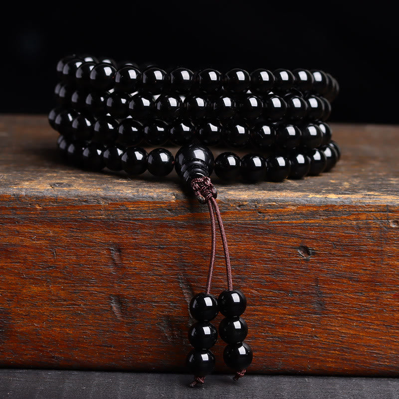Nimara Ritual 108 Mala Beads Black Obsidian lce Obsidian Fulfilment Bracelet