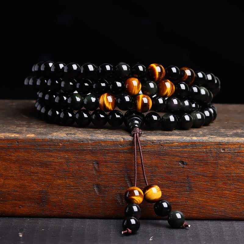 Nimara Ritual 108 Mala Beads Black Obsidian lce Obsidian Fulfilment Bracelet