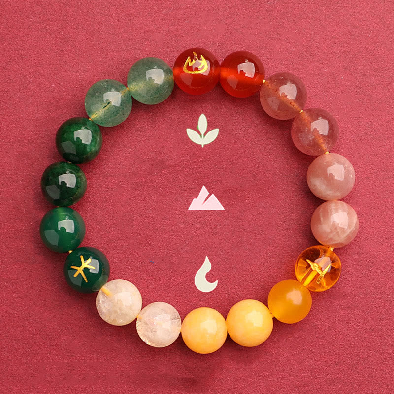 Nimara Ritual Five Elements Various Agate Crystal Green Strawberry Quartz Sun Stone Wealth Bracelet