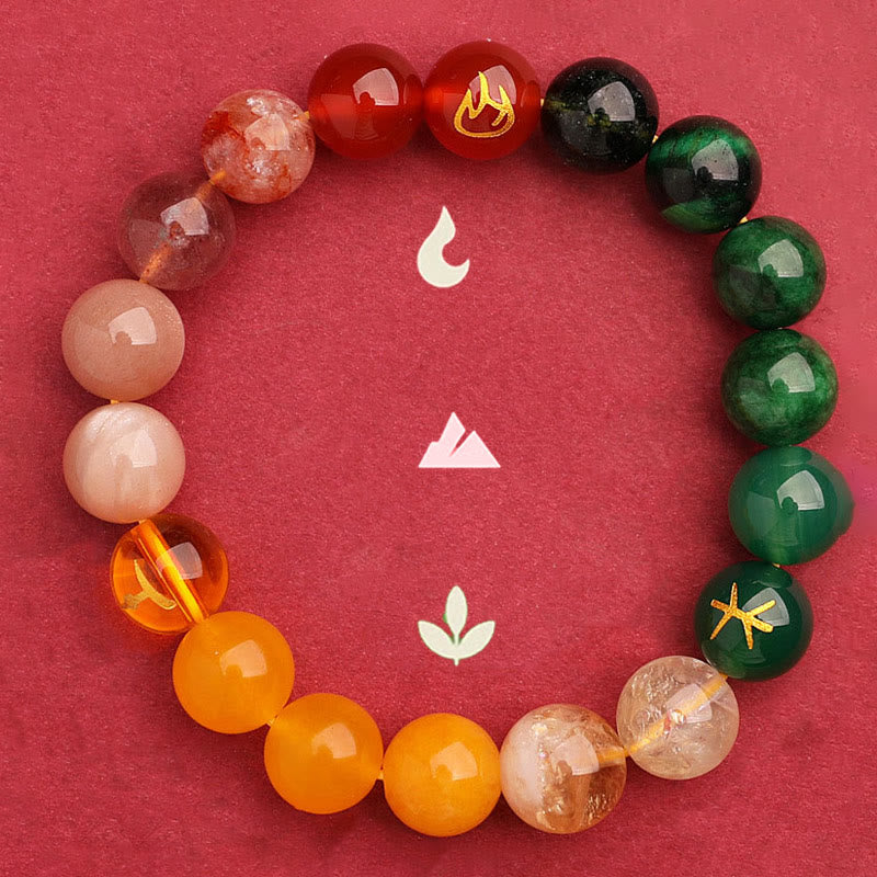 Nimara Ritual Five Elements Various Agate Crystal Green Strawberry Quartz Sun Stone Wealth Bracelet