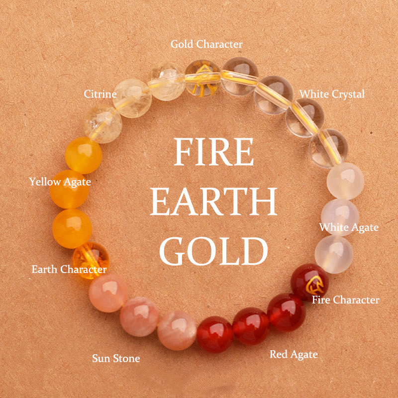 Nimara Ritual Five Elements Various Agate Crystal Green Strawberry Quartz Sun Stone Wealth Bracelet