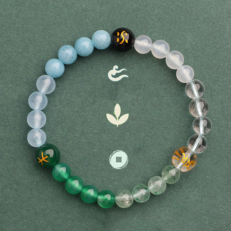 Nimara Ritual Five Elements Various Agate Crystal Green Strawberry Quartz Sun Stone Wealth Bracelet