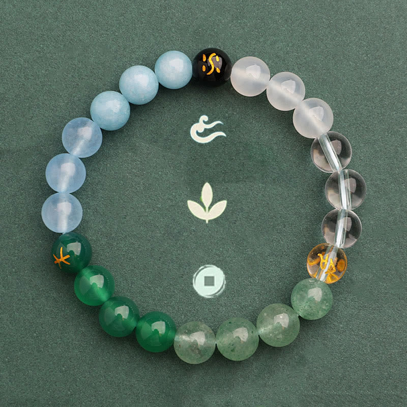 Nimara Ritual Five Elements Various Agate Crystal Green Strawberry Quartz Sun Stone Wealth Bracelet