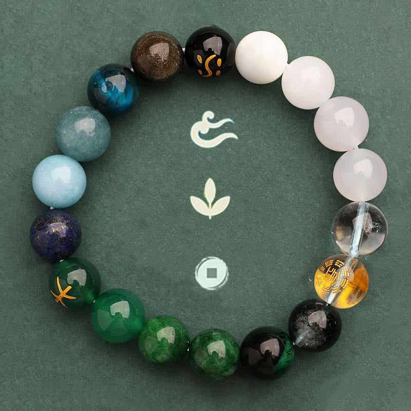 Nimara Ritual Five Elements Various Agate Crystal Green Strawberry Quartz Sun Stone Wealth Bracelet