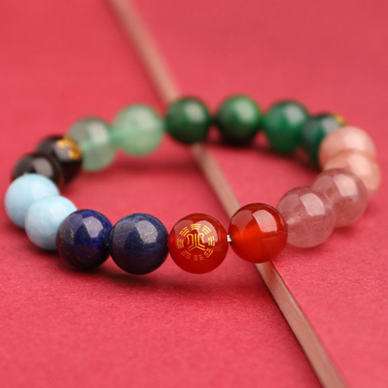 Nimara Ritual Five Elements Various Agate Crystal Green Strawberry Quartz Sun Stone Wealth Bracelet