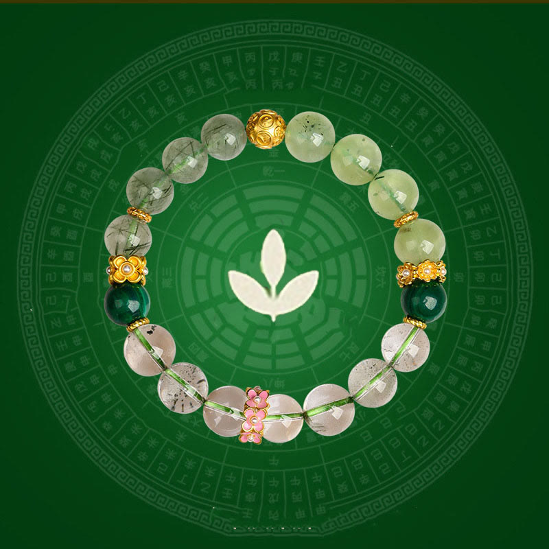 Nimara Ritual Five Elements Various Agate Crystal Green Phantom Rutilated Quartz Green Grape Agate Malachite Luck Bracelet