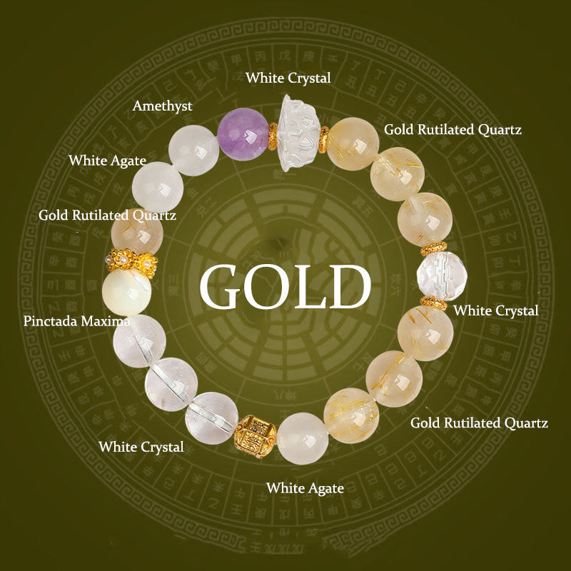 Nimara Ritual Five Elements Various Agate Crystal Green Phantom Rutilated Quartz Green Grape Agate Malachite Luck Bracelet