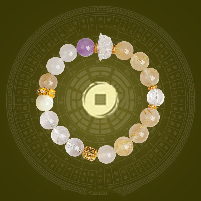 Nimara Ritual Five Elements Various Agate Crystal Green Phantom Rutilated Quartz Green Grape Agate Malachite Luck Bracelet