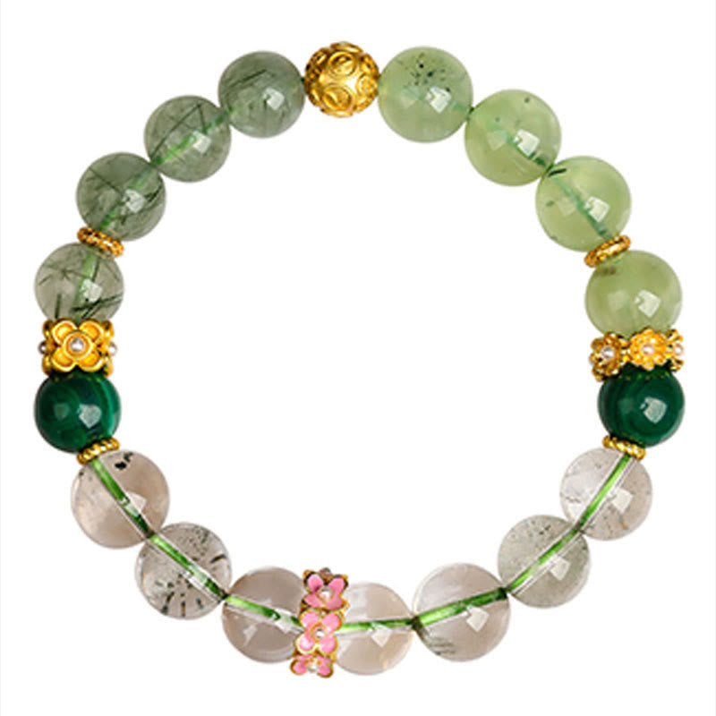 Nimara Ritual Five Elements Various Agate Crystal Green Phantom Rutilated Quartz Green Grape Agate Malachite Luck Bracelet