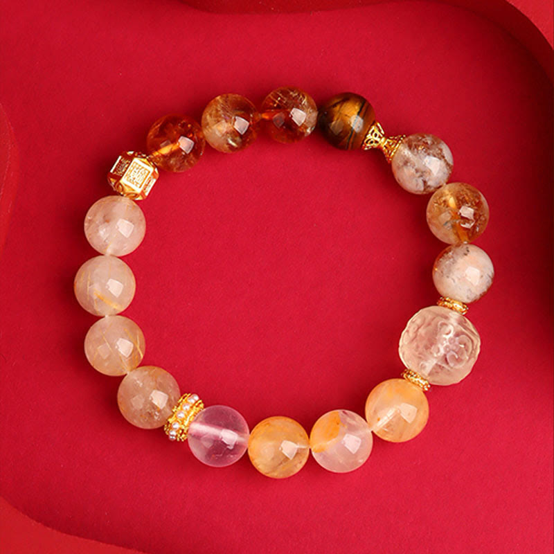 Nimara Ritual Five Elements Various Agate Crystal Green Phantom Rutilated Quartz Green Grape Agate Malachite Luck Bracelet
