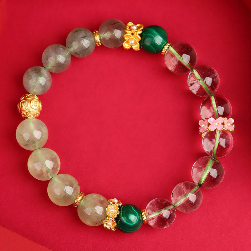 Nimara Ritual Five Elements Various Agate Crystal Green Phantom Rutilated Quartz Green Grape Agate Malachite Luck Bracelet