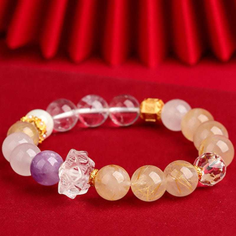 Nimara Ritual Five Elements Various Agate Crystal Green Phantom Rutilated Quartz Green Grape Agate Malachite Luck Bracelet