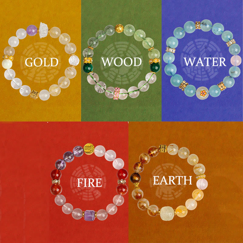 Nimara Ritual Five Elements Various Agate Crystal Green Phantom Rutilated Quartz Green Grape Agate Malachite Luck Bracelet