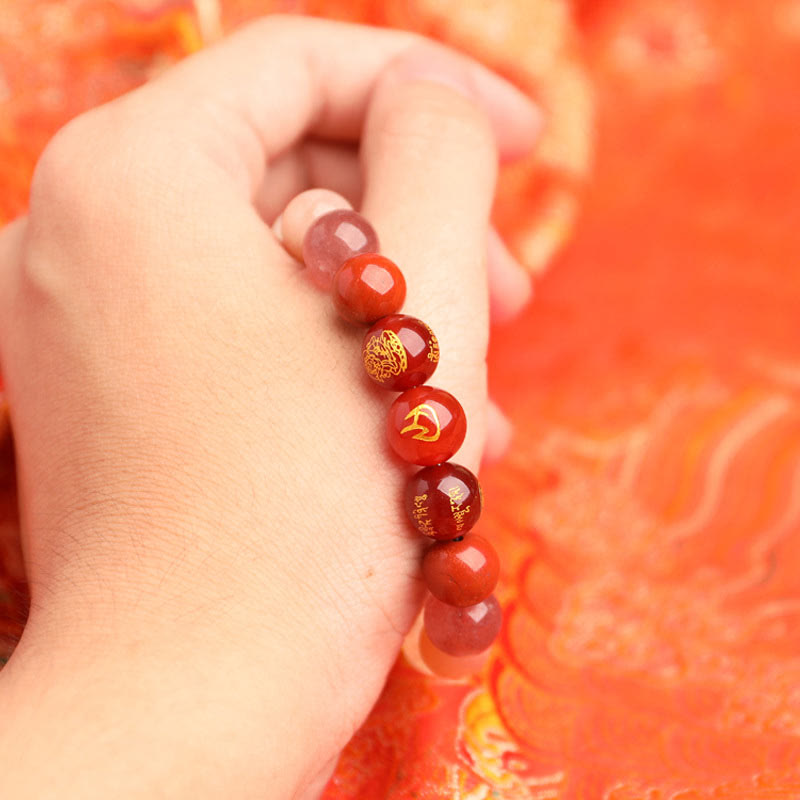 Nimara Ritual Five Elements Various Agate Crystal South Red Agate Strawberry Quartz Sun Stone Citrine Luck Bracelet