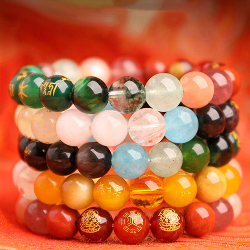 Nimara Ritual Five Elements Various Agate Crystal South Red Agate Strawberry Quartz Sun Stone Citrine Luck Bracelet