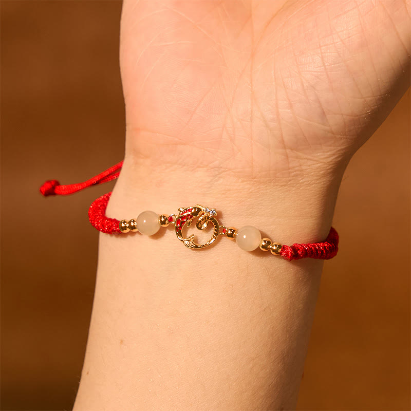 Nimara Ritual 925 Sterling Silver Hetian Jade Cinnabar Koi Fish Year Of Snake Red String Protection Braided Bracelet