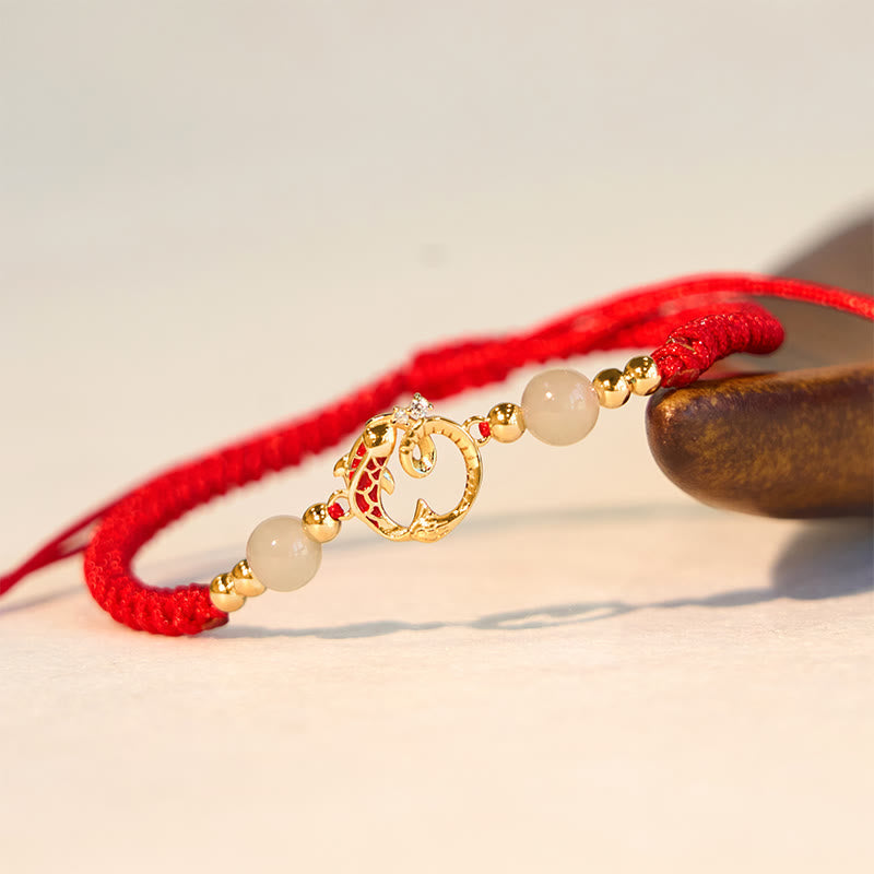 Nimara Ritual 925 Sterling Silver Hetian Jade Cinnabar Koi Fish Year Of Snake Red String Protection Braided Bracelet
